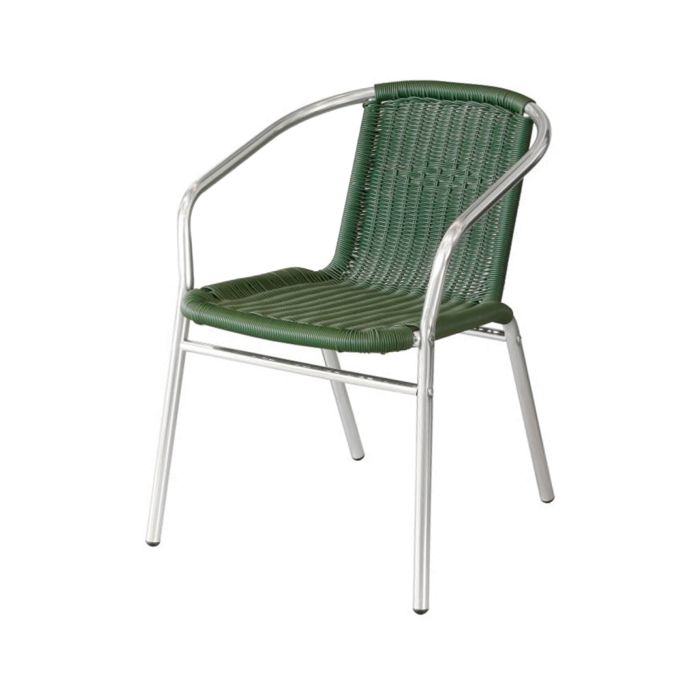 Profile view of green wicker aluminium chair