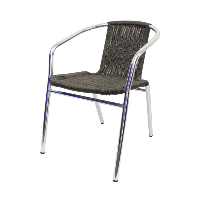 Profile view of charcoal wicker aluminium chair