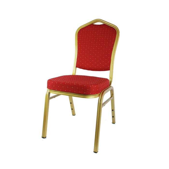 Profile view of red and gold aluminium chair