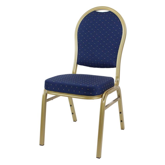 Profile view of blue and gold aluminium chair
