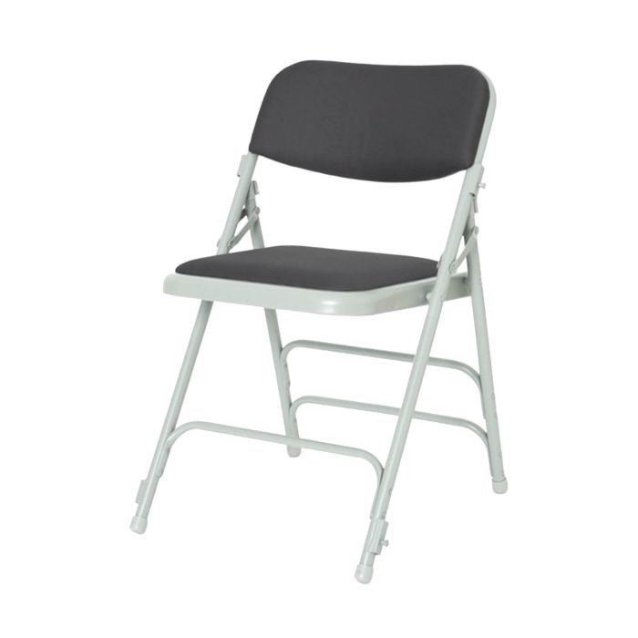 Profile view of charcoal comfort folding chair