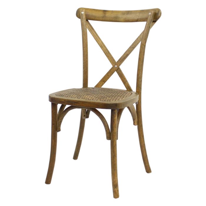 Crossback Stacking Chair Oak Frame Rustic Finish With Rattan Seat Pad