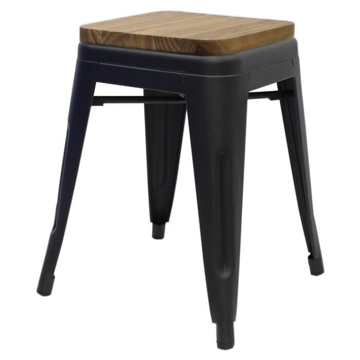 Matte Black Tolix low stool oak seat