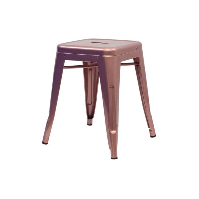 Profile view of rose gold Tolix low stool