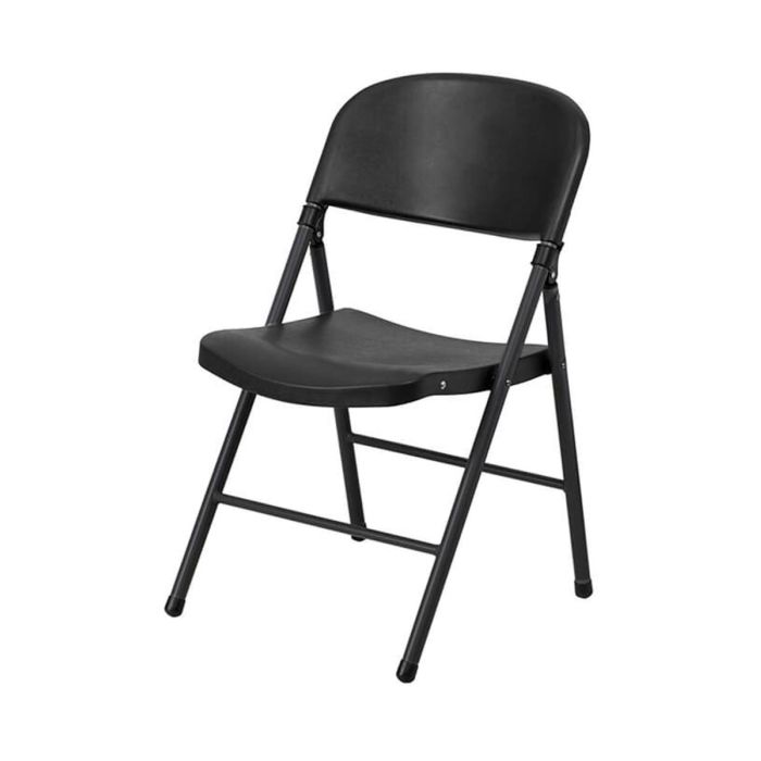 Profile view of black evo folding plastic chair
