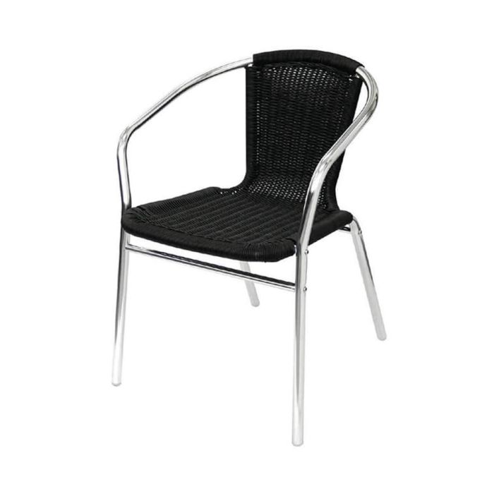 Profile view of black wicker aluminium chair