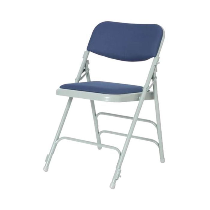 Profile view of blue comfort folding chair