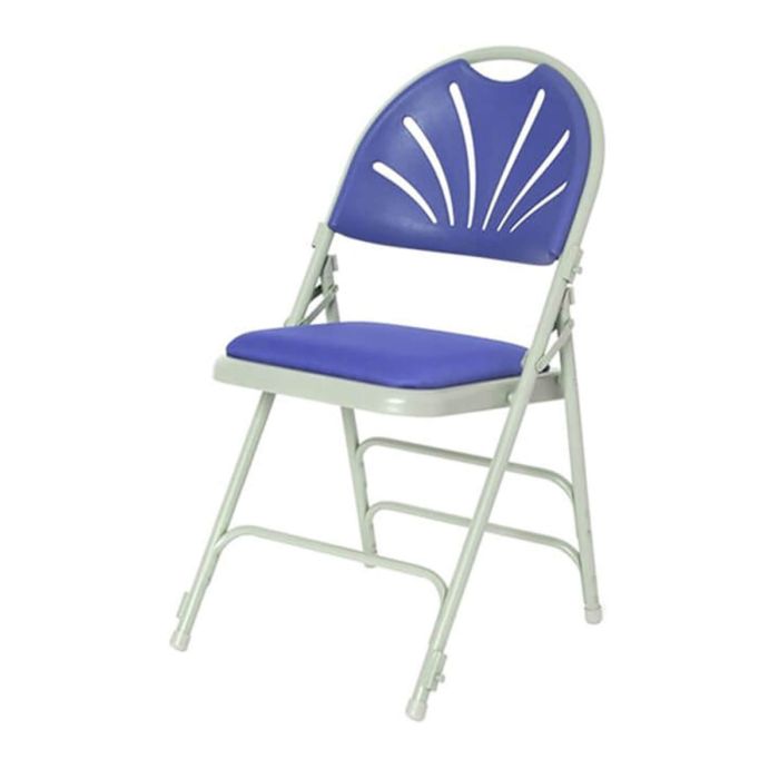 Profile view of blue comfort deluxe steel folding chair