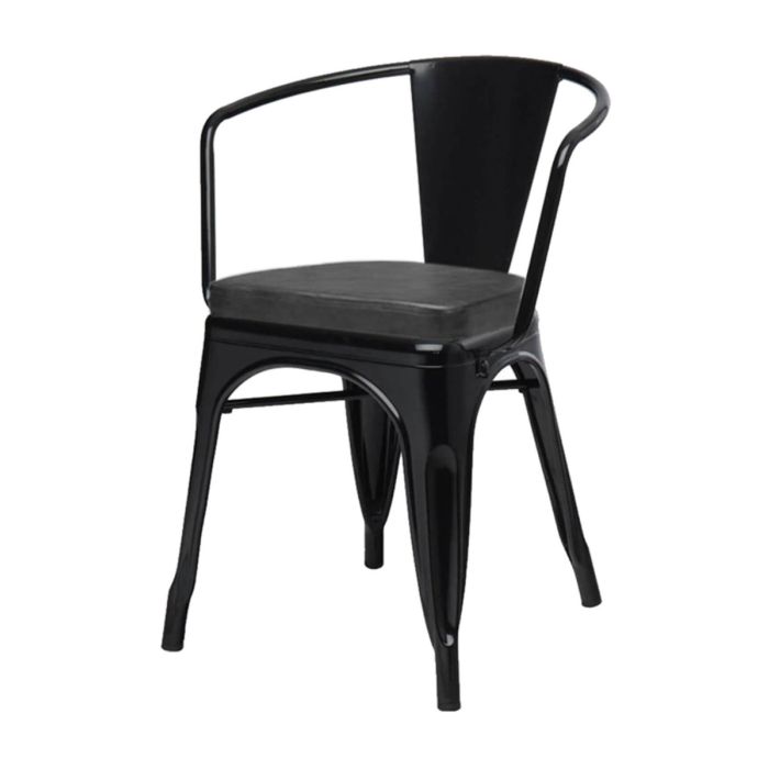 Tolix Style Metal Armchair with Box Seat - Gloss Black