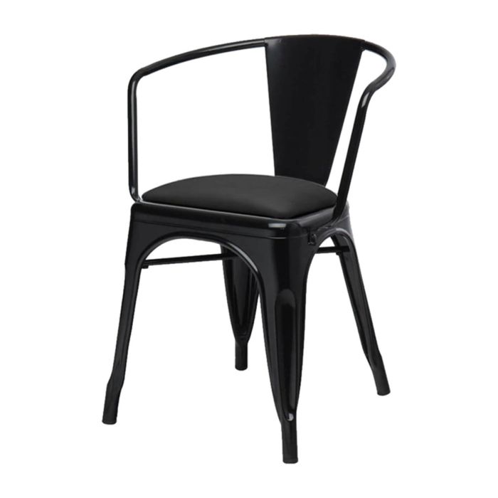 Tolix Style Metal Armchair with Dome Seat - Gloss Black