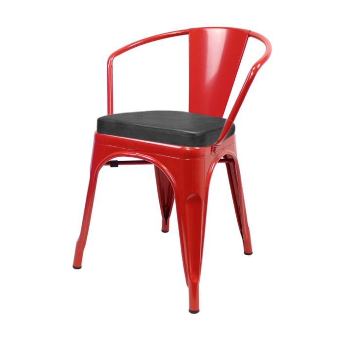 Tolix Style Metal Armchair with Box Seat - Red