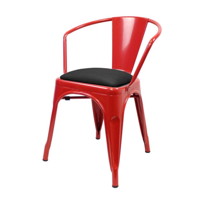 Tolix Style Metal Armchair with Dome Seat - Red