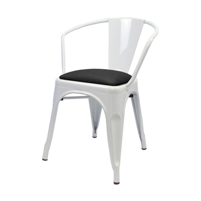 Tolix Style Metal Armchair with Dome Seat - White