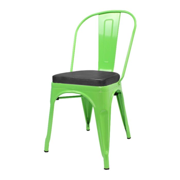 Tolix Style Metal Side Chair with Box Seat - Green