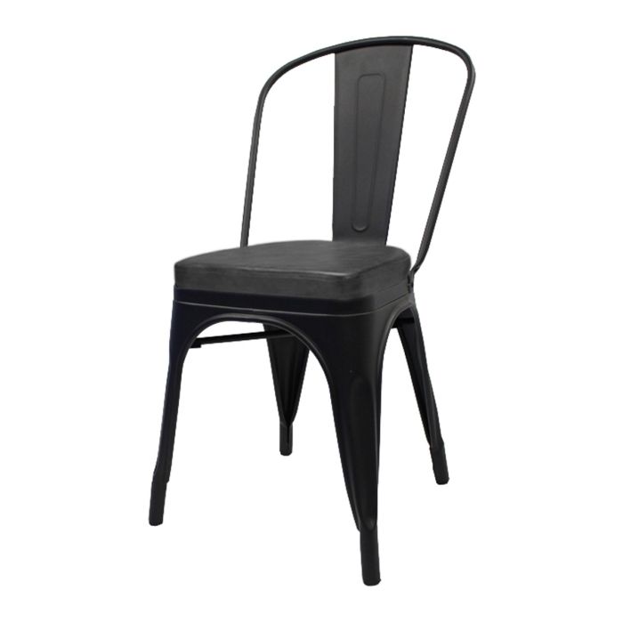 Tolix Style Metal Side Chair with Box Seat - Matte Black