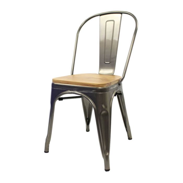 Industrial grey Tolix chair oak seat