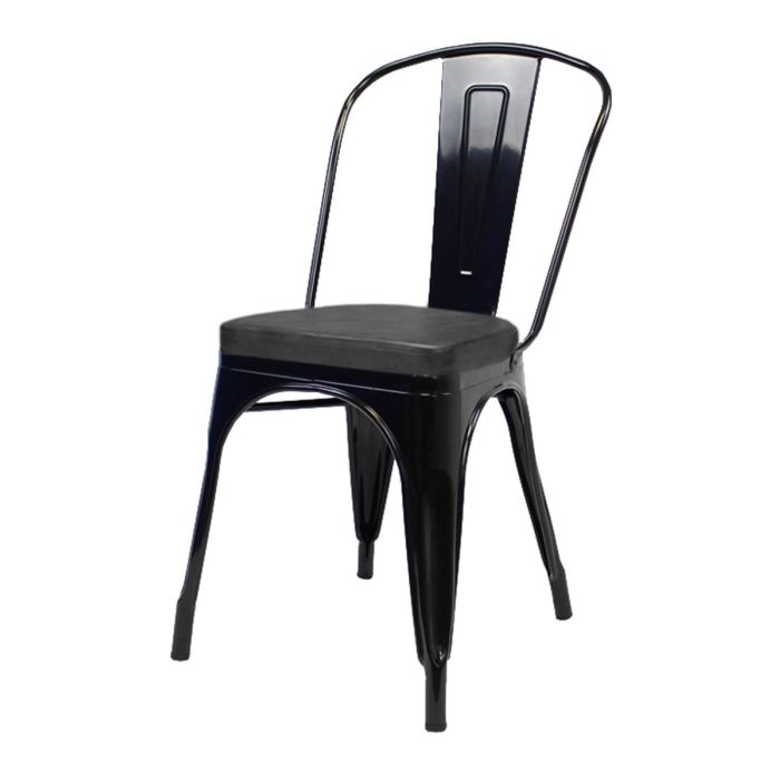 Tolix Style Metal Side Chair with Box Seat - Gloss Black