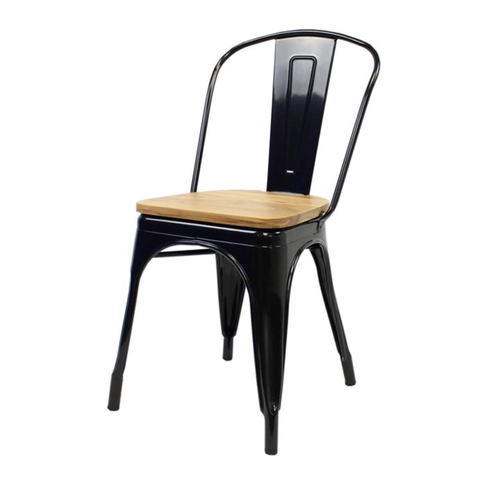 Gloss black Tolix chair oak seat