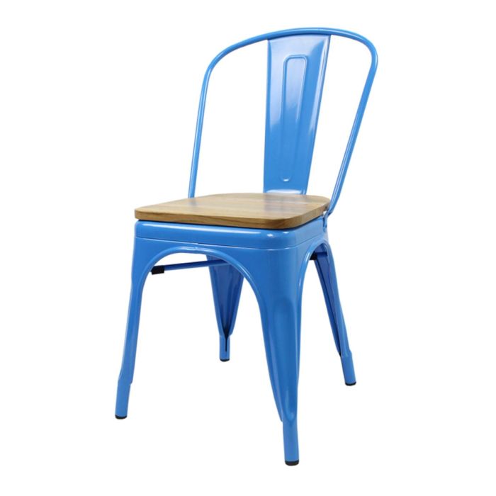 Blue Tolix chair oak seat