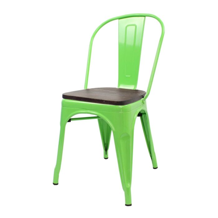 Green Tolix chair walnut seat