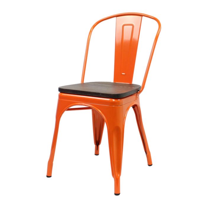 Orange Tolix chair walnut seat