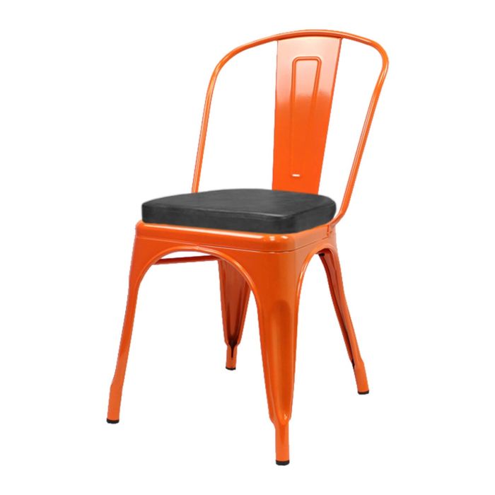 Tolix Style Metal Side Chair with Box Seat - Orange