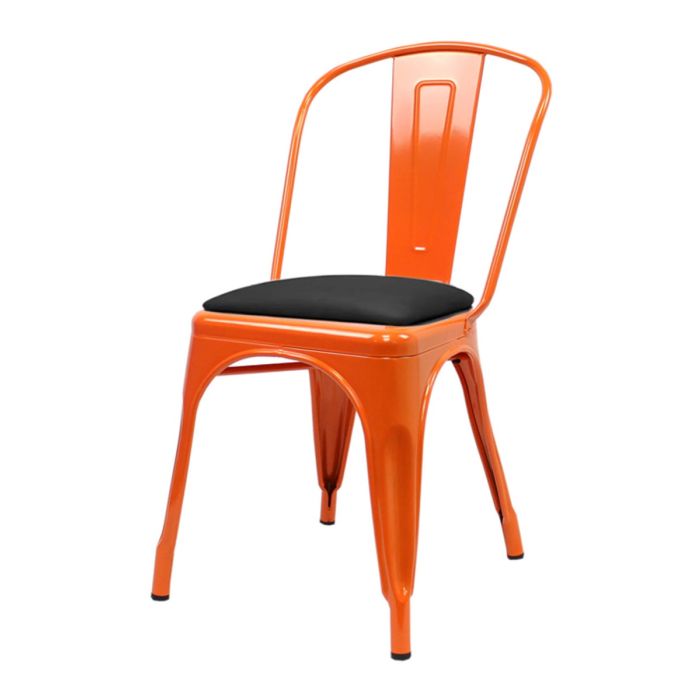Tolix Style Metal Side Chair with Dome Seat - Orange