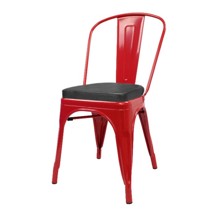 Tolix Style Metal Side Chair with Box Seat - Red