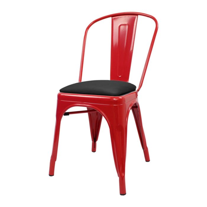 Tolix Style Metal Side Chair with Dome Seat - Red