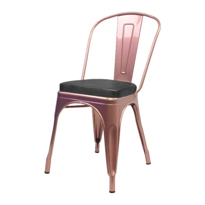 Tolix Style Metal Side Chair with Box Seat - Rose Gold