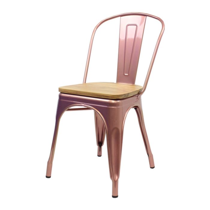Rose gold Tolix chair oak seat