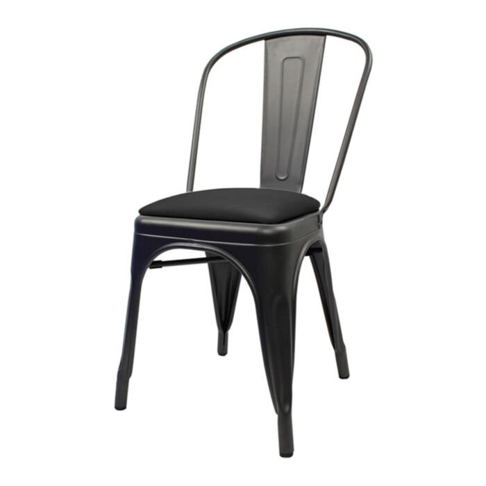 Tolix Style Metal Side Chair with Dome Seat - Gloss Gun Metal