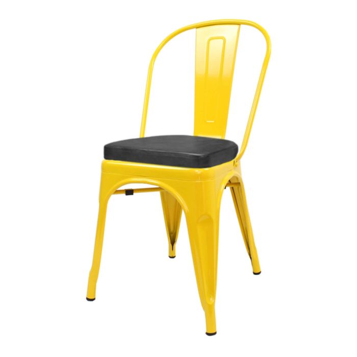 Tolix Style Metal Side Chair with Box Seat - Yellow