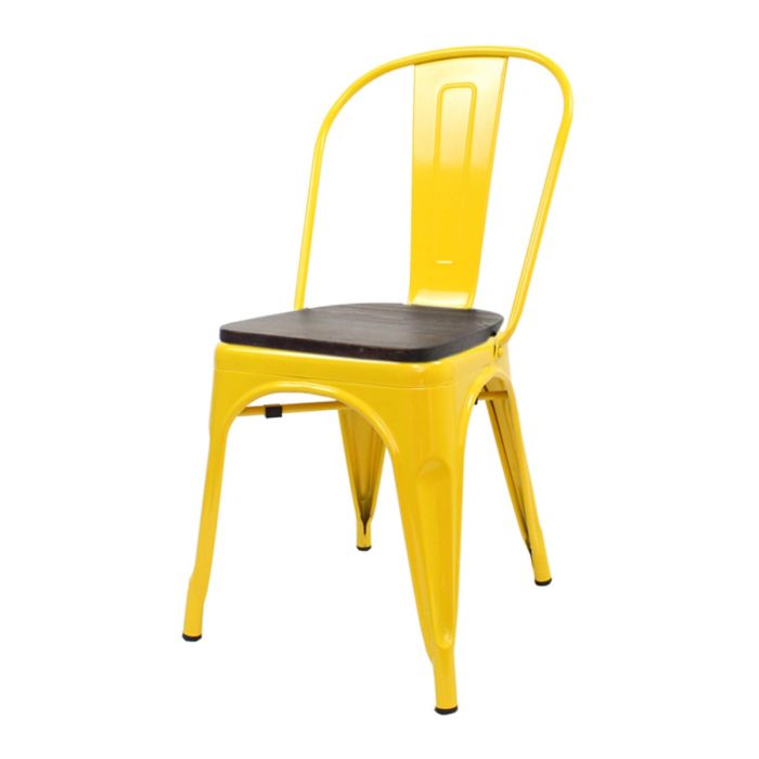 Yellow Tolix chair walnut seat