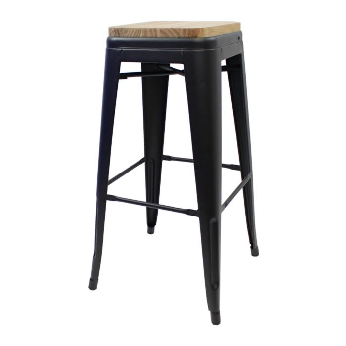 Matte black Tolix bar stool oak seat