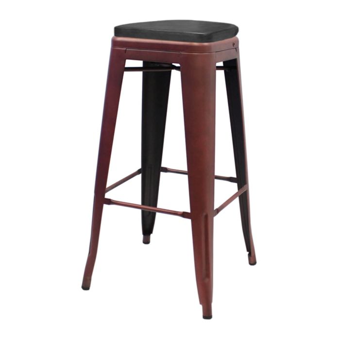 Tolix Style 76cm Bar Height Stool with Upholstered Box Seat - Copper