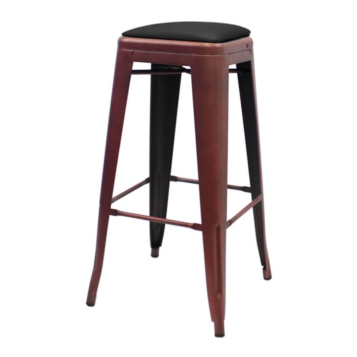 Tolix Style 76cm Bar Height Stool with Upholstered Dome Seat - Copper