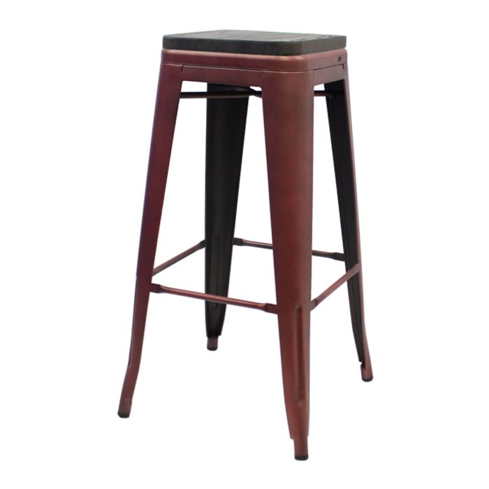 Copper Tolix bar stool walnut seat