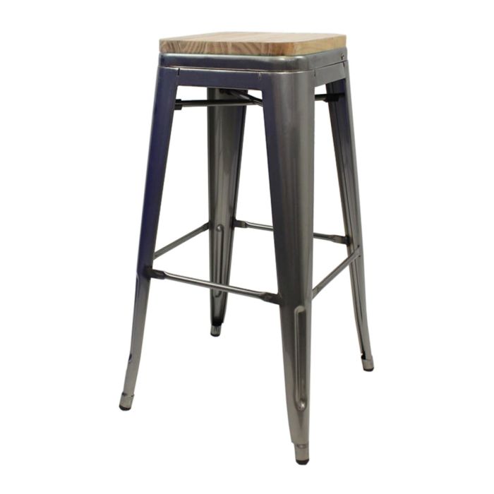 Industrial grey Tolix bar stool oak seat
