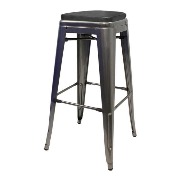 Tolix Style 76cm Bar Height Stool with Upholstered Box Seat - Industrial Grey