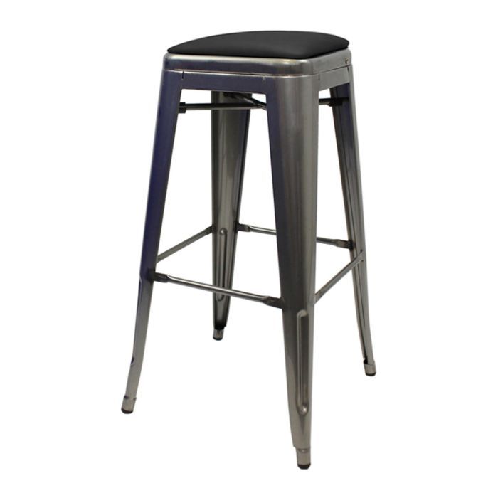 Tolix Style 76cm Bar Height Stool with Upholstered Dome Seat - Industrial Grey