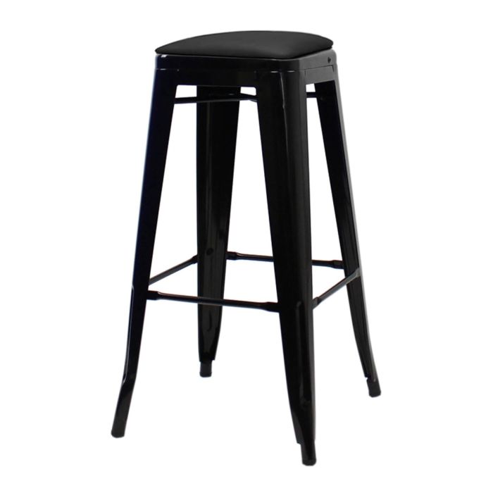 Tolix Style 76cm Bar Height Stool with Upholstered Dome Seat - Gloss Black