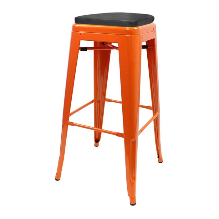 Tolix Style 76cm Bar Height Stool with Upholstered Box Seat - Orange