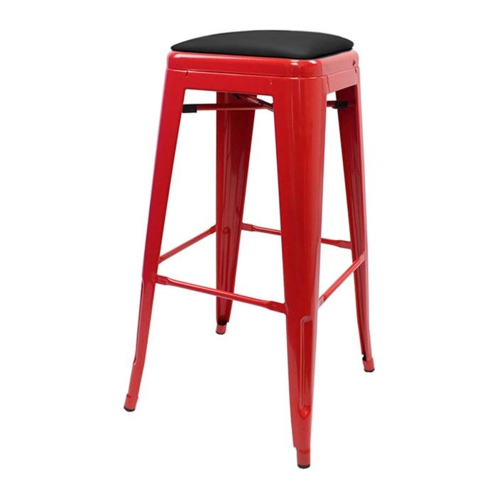Tolix Style 76cm Bar Height Stool with Upholstered Dome Seat - Red