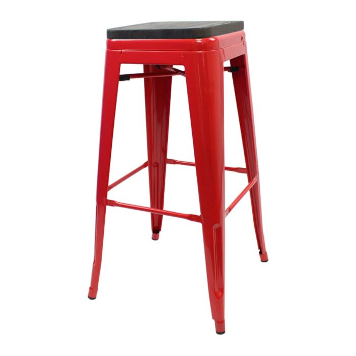 Red Tolix bar stool walnut seat