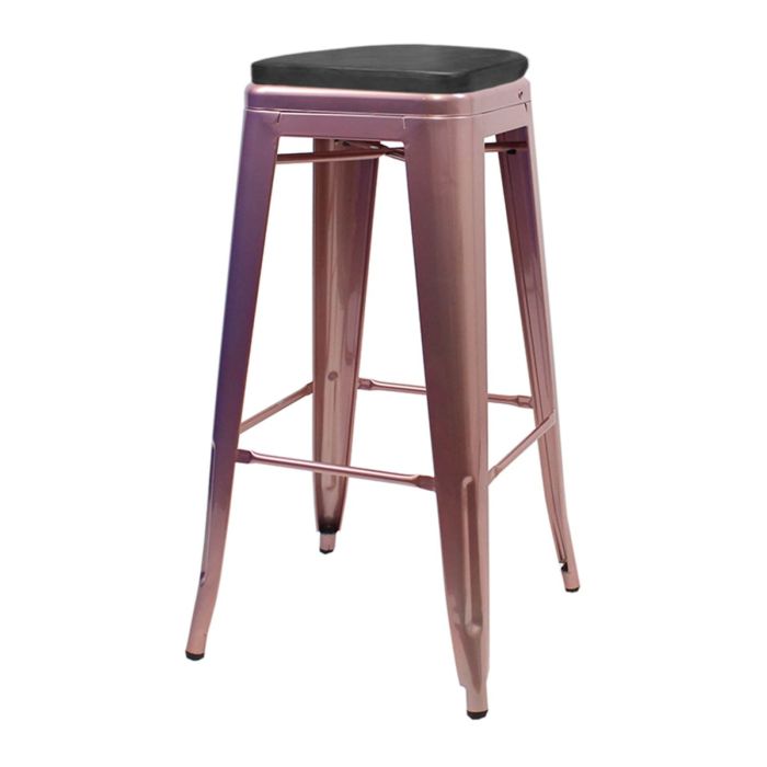 Tolix Style 76cm Bar Height Stool with Upholstered Box Seat - Rose Gold