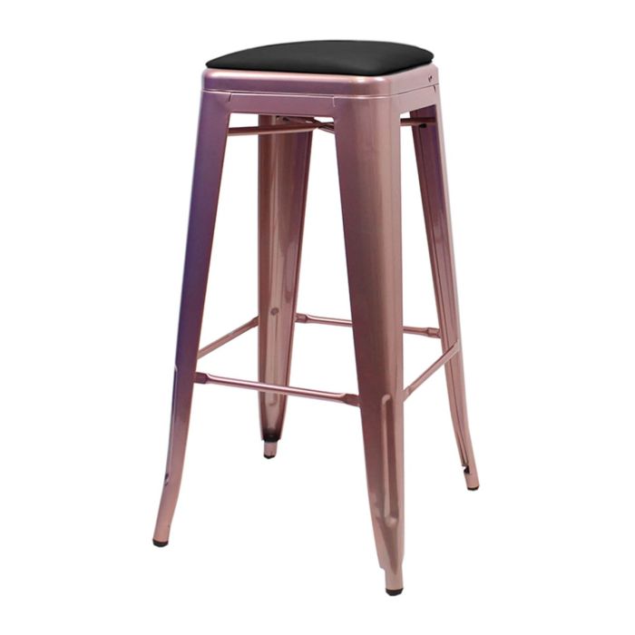 Tolix Style 76cm Bar Height Stool with Upholstered Dome Seat - Rose Gold