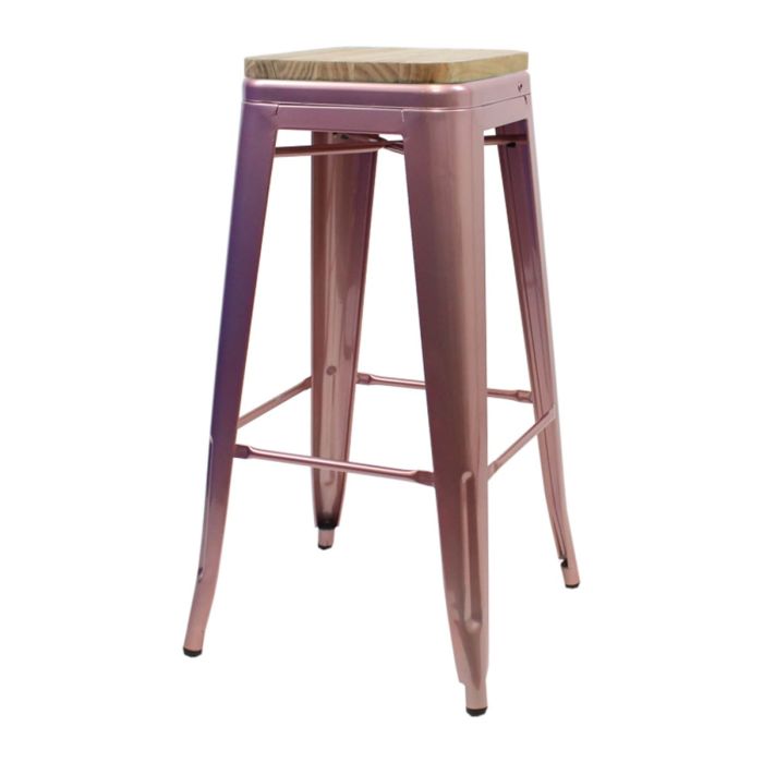 Rose gold Tolix bar stool oak seat