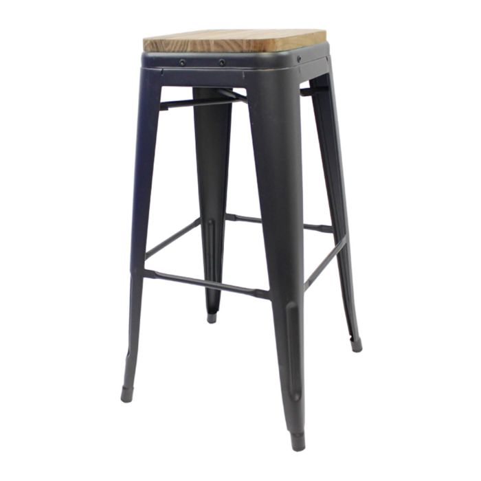 Gun metal Tolix bar stool oak seat
