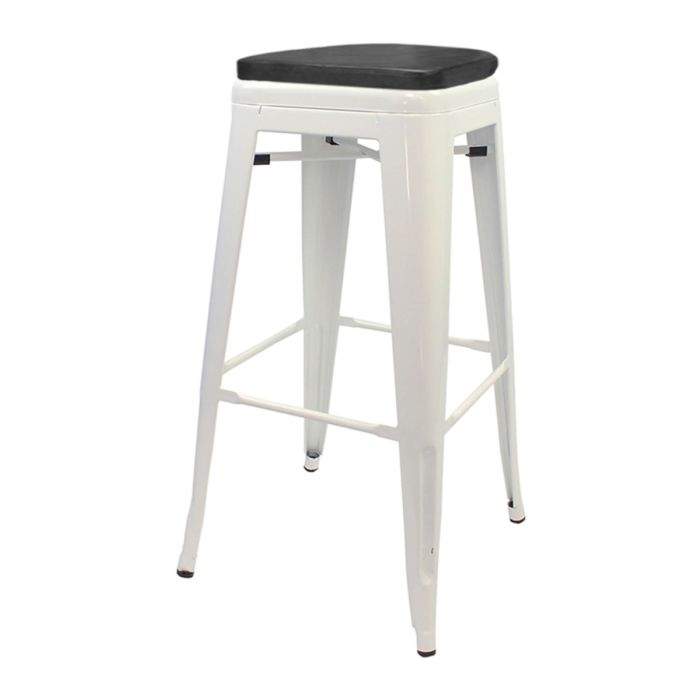 Tolix Style 76cm Bar Height Stool with Upholstered Box Seat - White